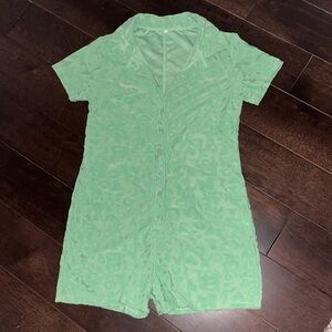 Romper cover up one piece button up collared green size medium